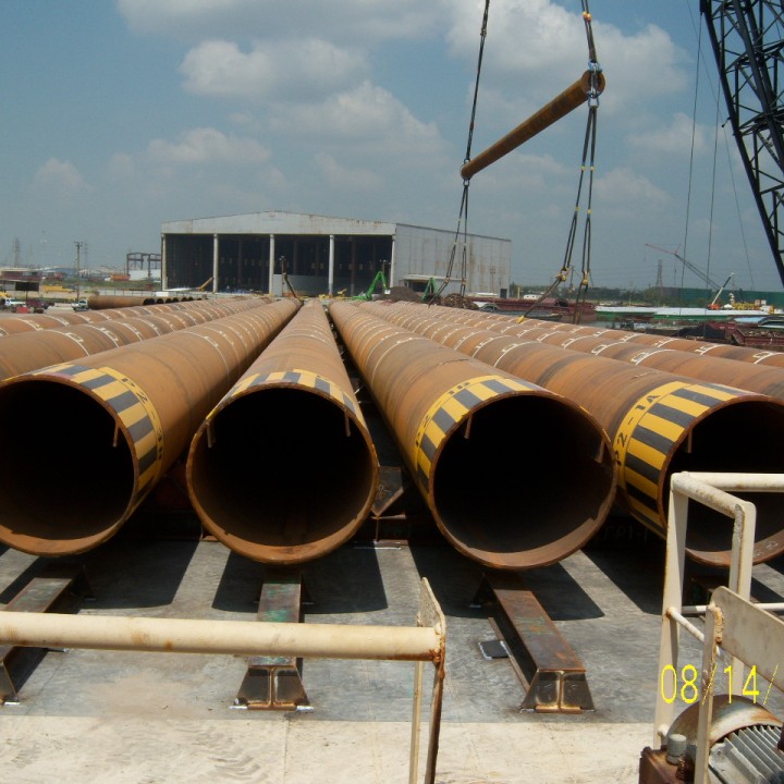 Offshore Jacket Legs at Greens Bayou Pipe Mill Loading Dock